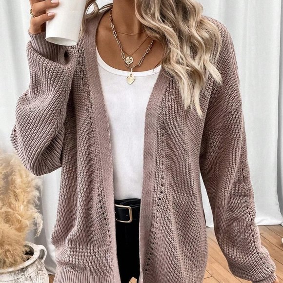 Dusty Purple Casual Womens Drop Shoulder Open Front Cardigan - Picture 5 of 5